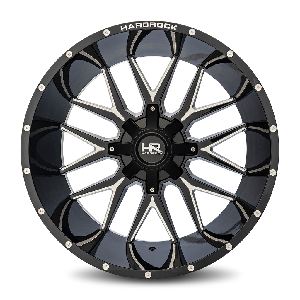 Aluminum Wheels Affliction 24x14 8x180 -76 124.3 Gloss Black Milled Hardrock Offroad