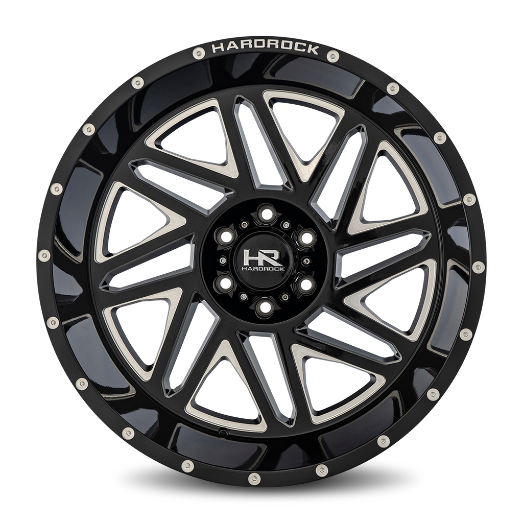 Aluminum Wheels Bones XPosed 22x12 8x165.1 -44 125.2 Gloss Black Milled Hardrock Offroad