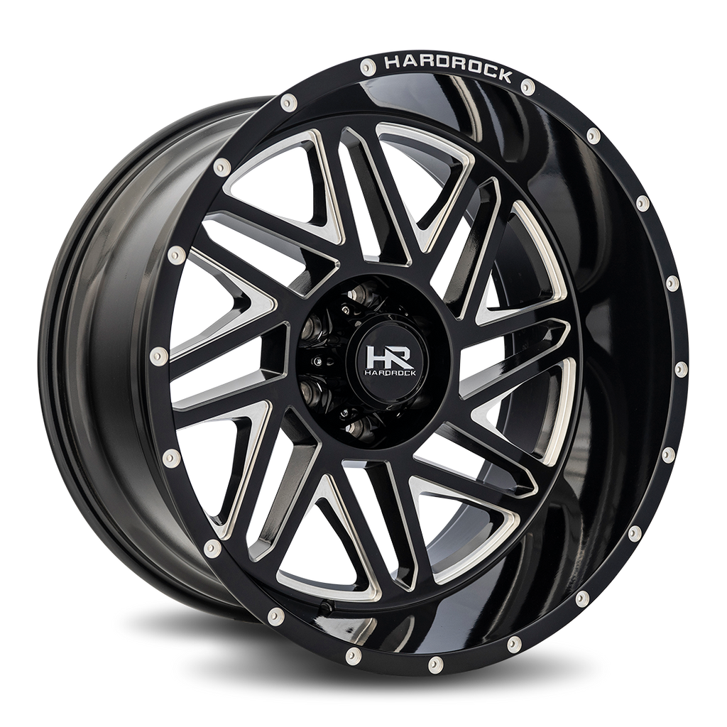 Aluminum Wheels Bones XPosed 22x12 8x165.1 -44 125.2 Gloss Black Milled Hardrock Offroad