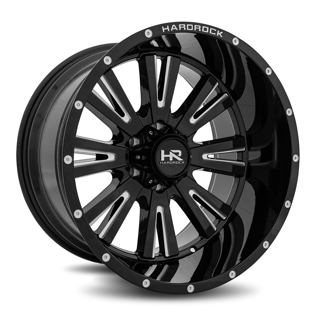Aluminum Wheels Spine XPosed 20x12 6x135 -44 87.1 Gloss Black Milled Hardrock Offroad