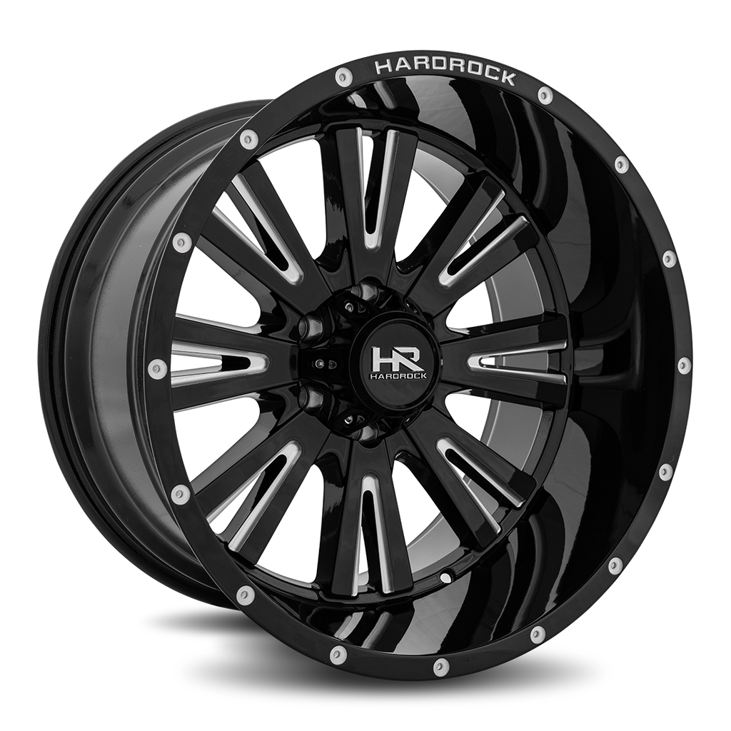 Aluminum Wheels Spine XPosed 20x12 8x165.1 -44 125.2 Gloss Black Milled Hardrock Offroad