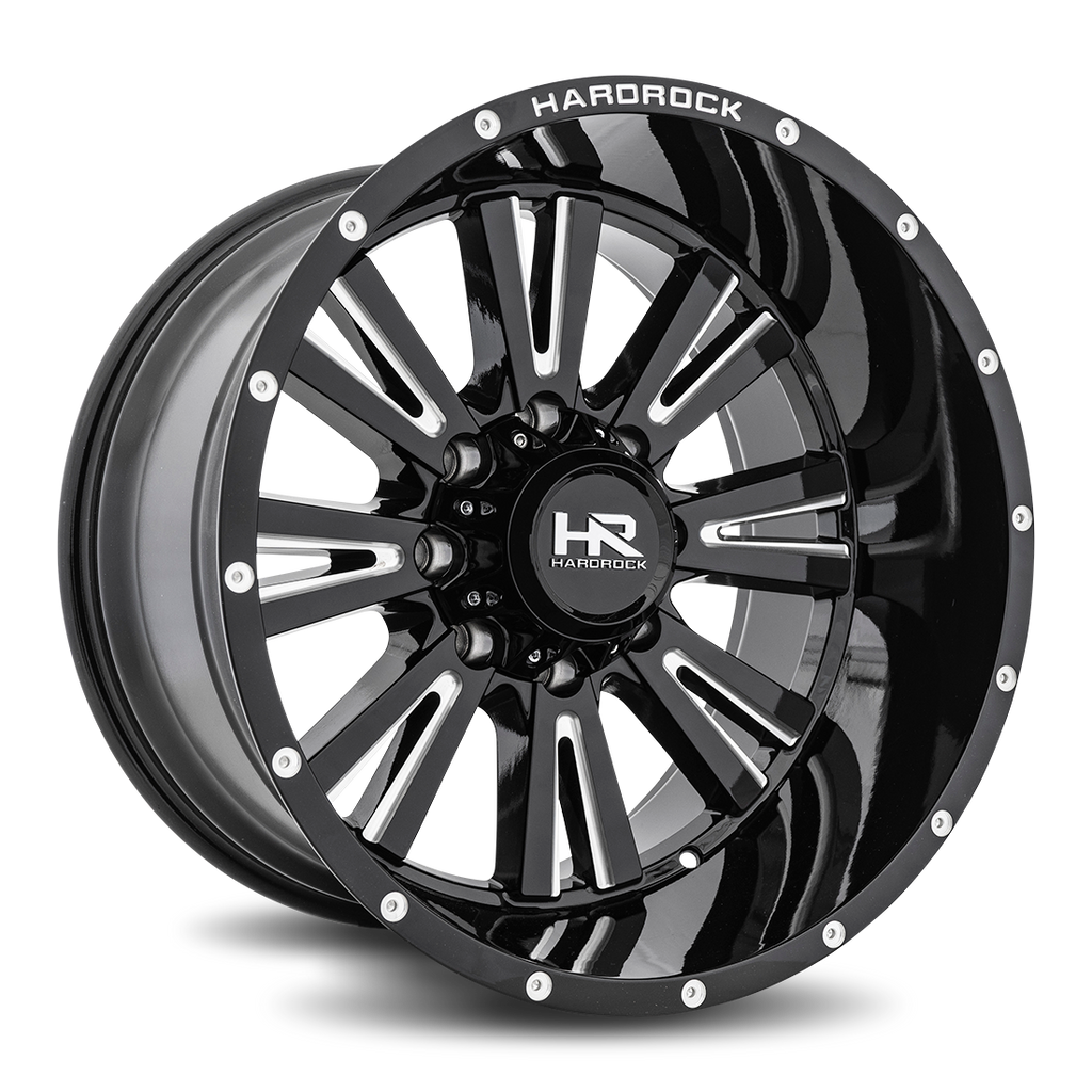 Aluminum Wheels Spine XPosed 22x12 8x165.1 -44 125.2 Gloss Black Milled Hardrock Offroad