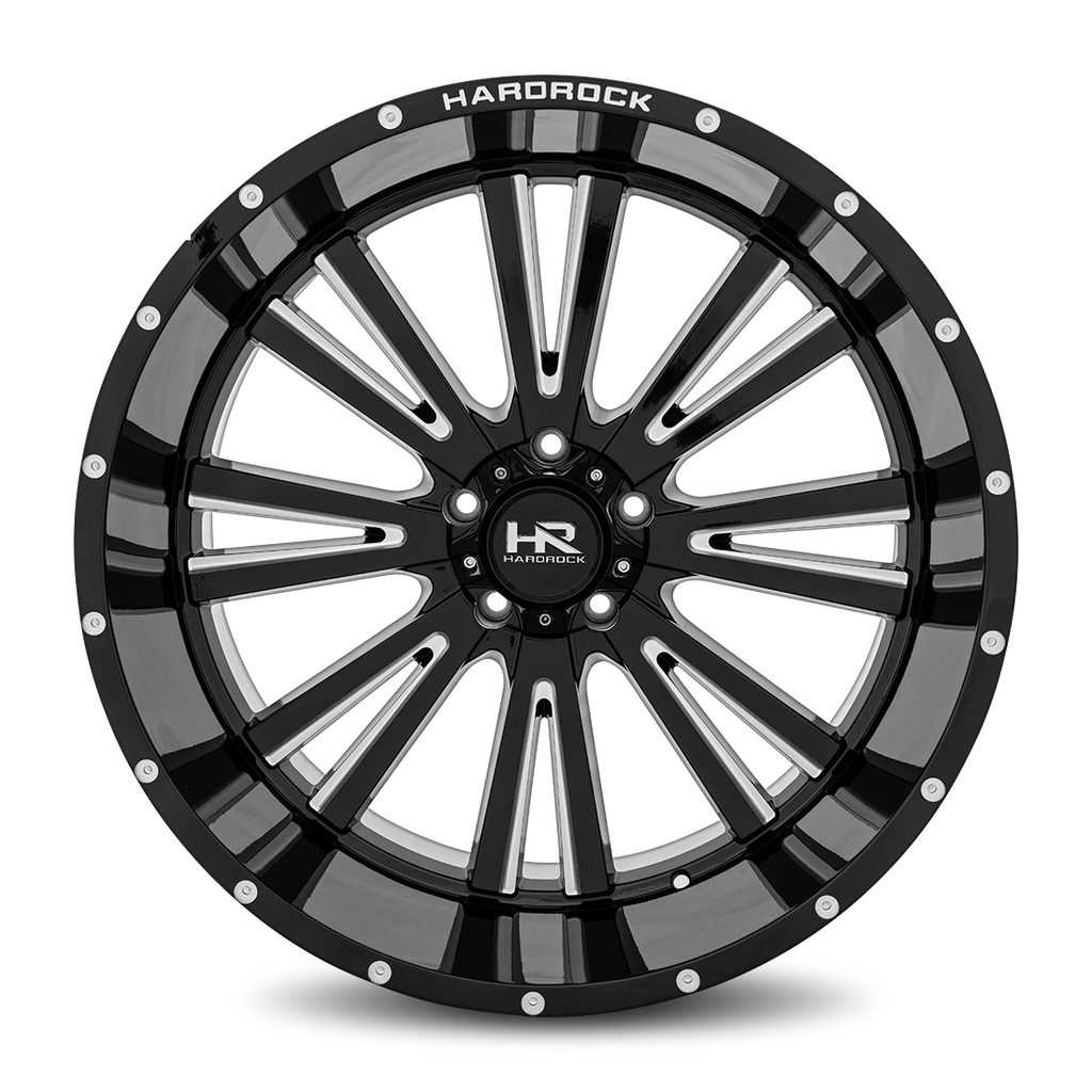 Aluminum Wheels Spine XPosed 24x12 6x135 -44 87.1 Gloss Black Milled Hardrock Offroad