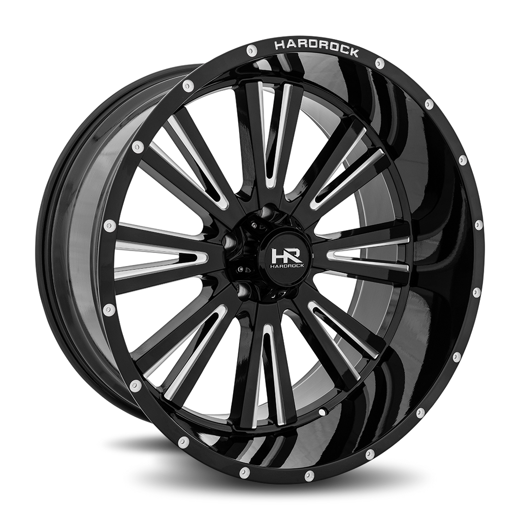 Aluminum Wheels Spine XPosed 24x12 6x135 -44 87.1 Gloss Black Milled Hardrock Offroad