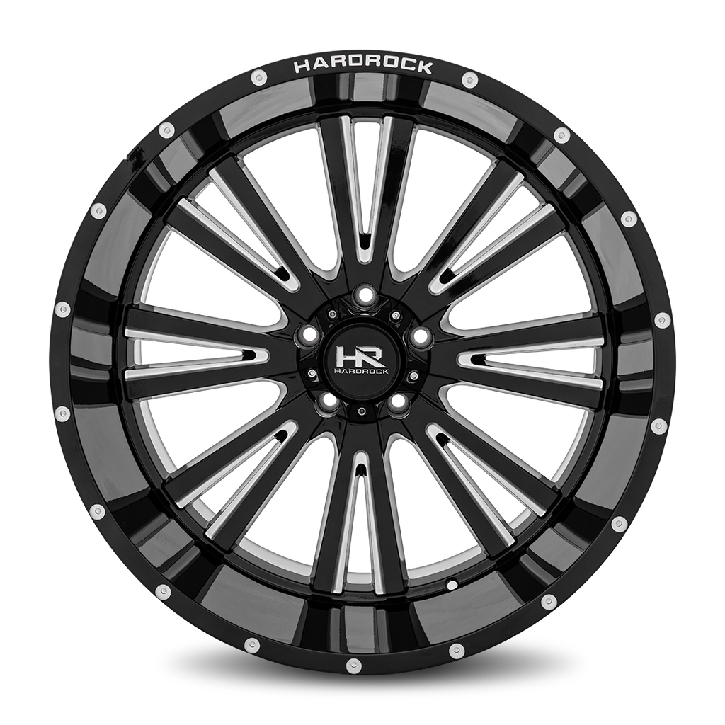 Aluminum Wheels Spine XPosed 24x12 5x150 -44 110.3 Gloss Black Milled Hardrock Offroad