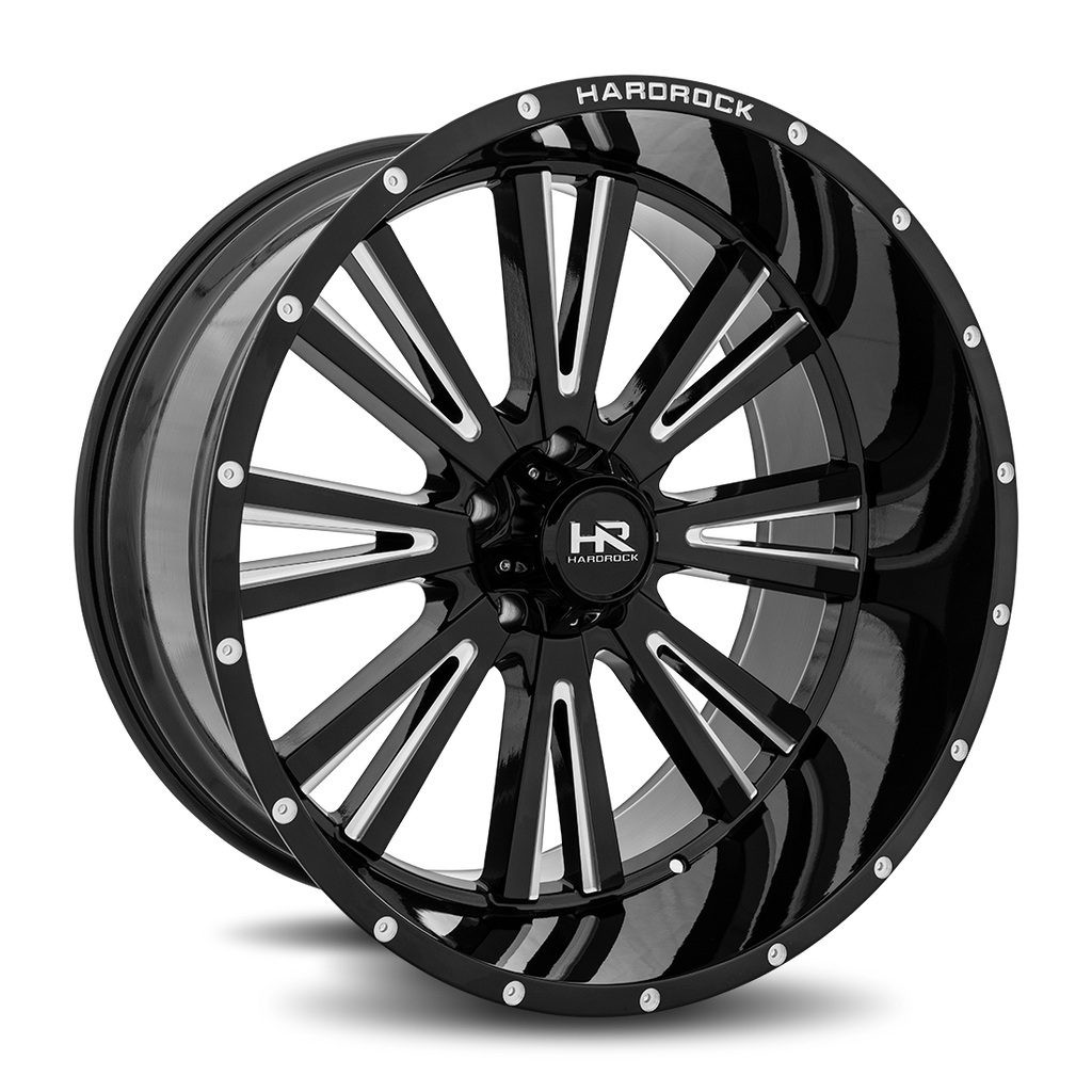 Aluminum Wheels Spine XPosed 24x12 5x150 -44 110.3 Gloss Black Milled Hardrock Offroad