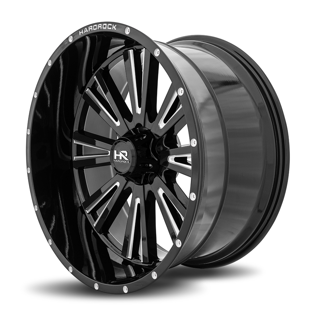 Aluminum Wheels Spine XPosed 24x12 8x165.1 -44 125.2 Gloss Black Milled Hardrock Offroad