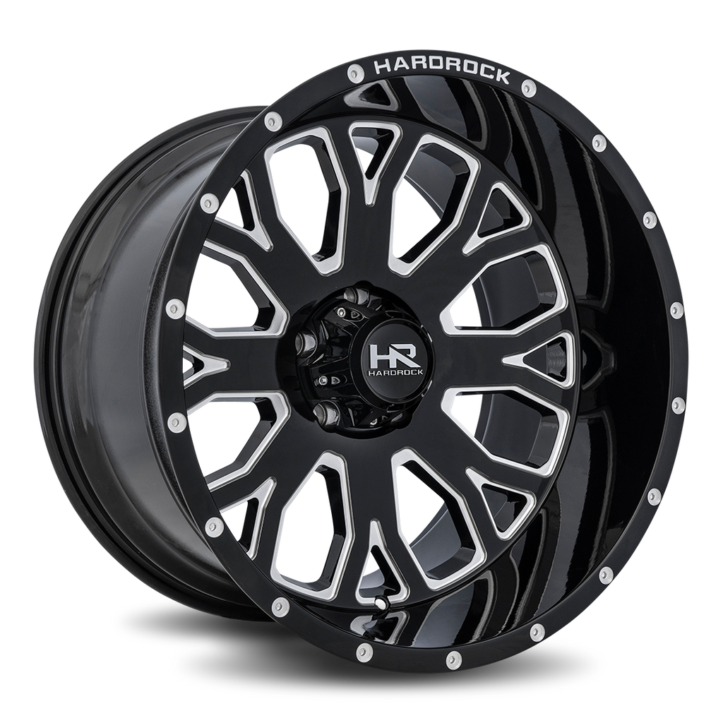 Aluminum Wheels Slammer XPosed 24x12 8x170 -44 125.2 Gloss Black Milled Hardrock Offroad