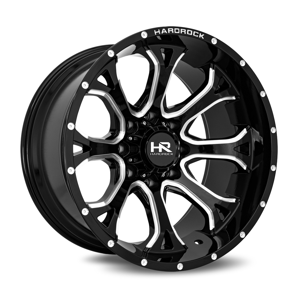 Aluminum Wheels BloodShot Xposed 22x12 5x139.7 -44 87 Gloss Black Milled Hardrock Offroad