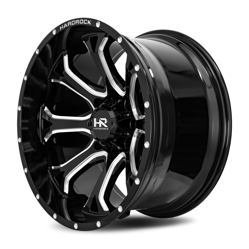 Aluminum Wheels BloodShot Xposed 22x12 5x139.7 -44 87 Gloss Black Milled Hardrock Offroad