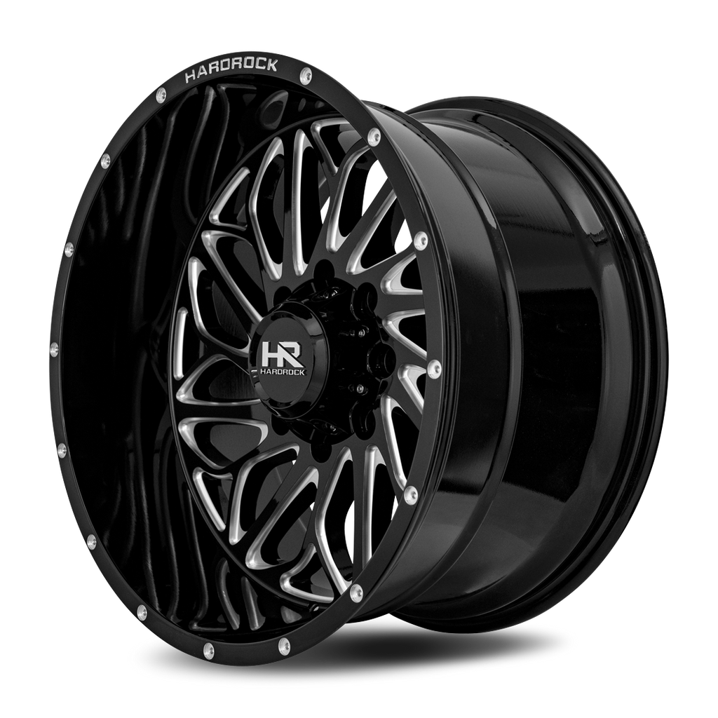 Aluminum Wheels BlackTop Xposed 22x12 8x170 -51 125.2 Gloss Black Milled Hardrock Offroad