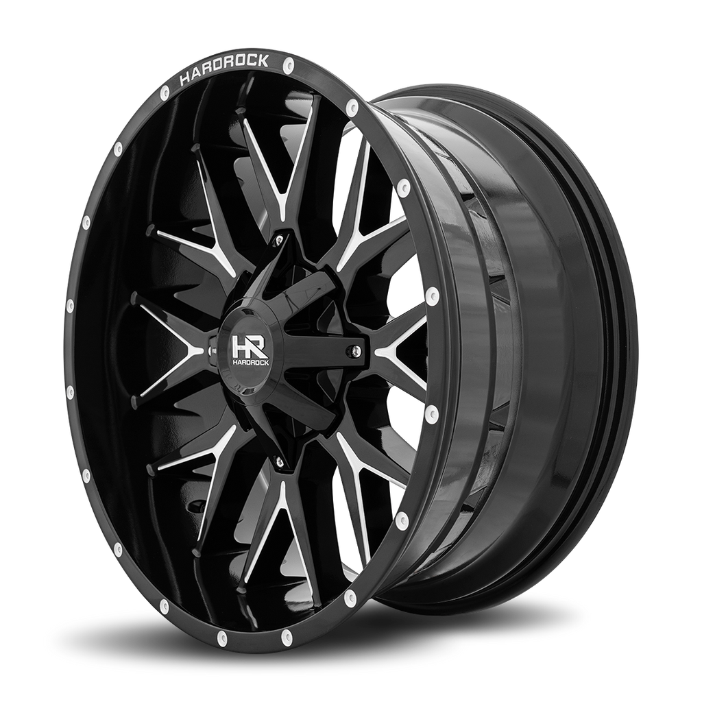Aluminum Wheels Affliction 22x10 8x180 -19 124.3 Gloss Black Milled Hardrock Offroad