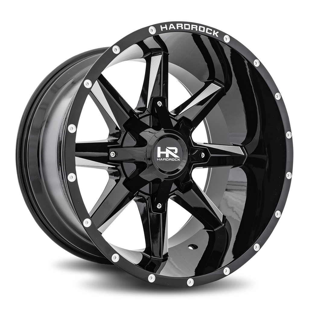 Aluminum Wheels Hardcore 20x12 8x165.1 -44 125.2 Gloss Black Milled Hardrock Offroad