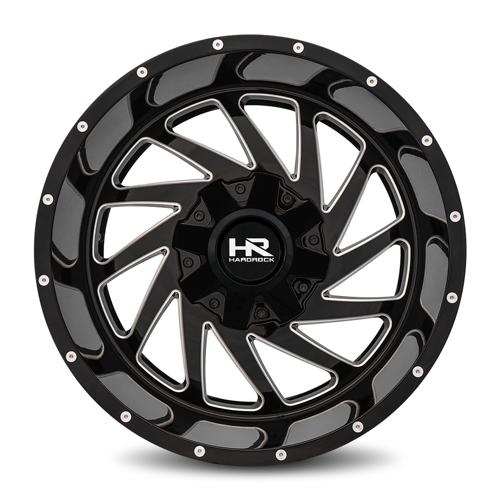 Aluminum Wheels Crusher 20x12 8x180 -44 124.3 Gloss Black Milled Hardrock Offroad