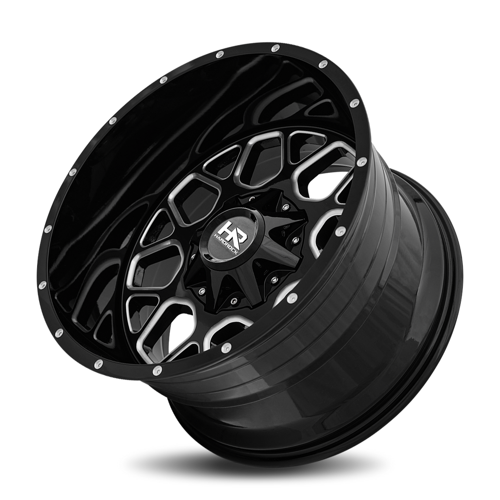 Aluminum Wheels Gunner 20x12 8x165.1 -44 125.2 Gloss Black Milled Hardrock Offroad