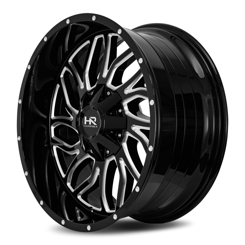 Aluminum Wheels Destroyer 22x10 8x165.1 -25 125.2 Gloss Black Milled Hardrock Offroad