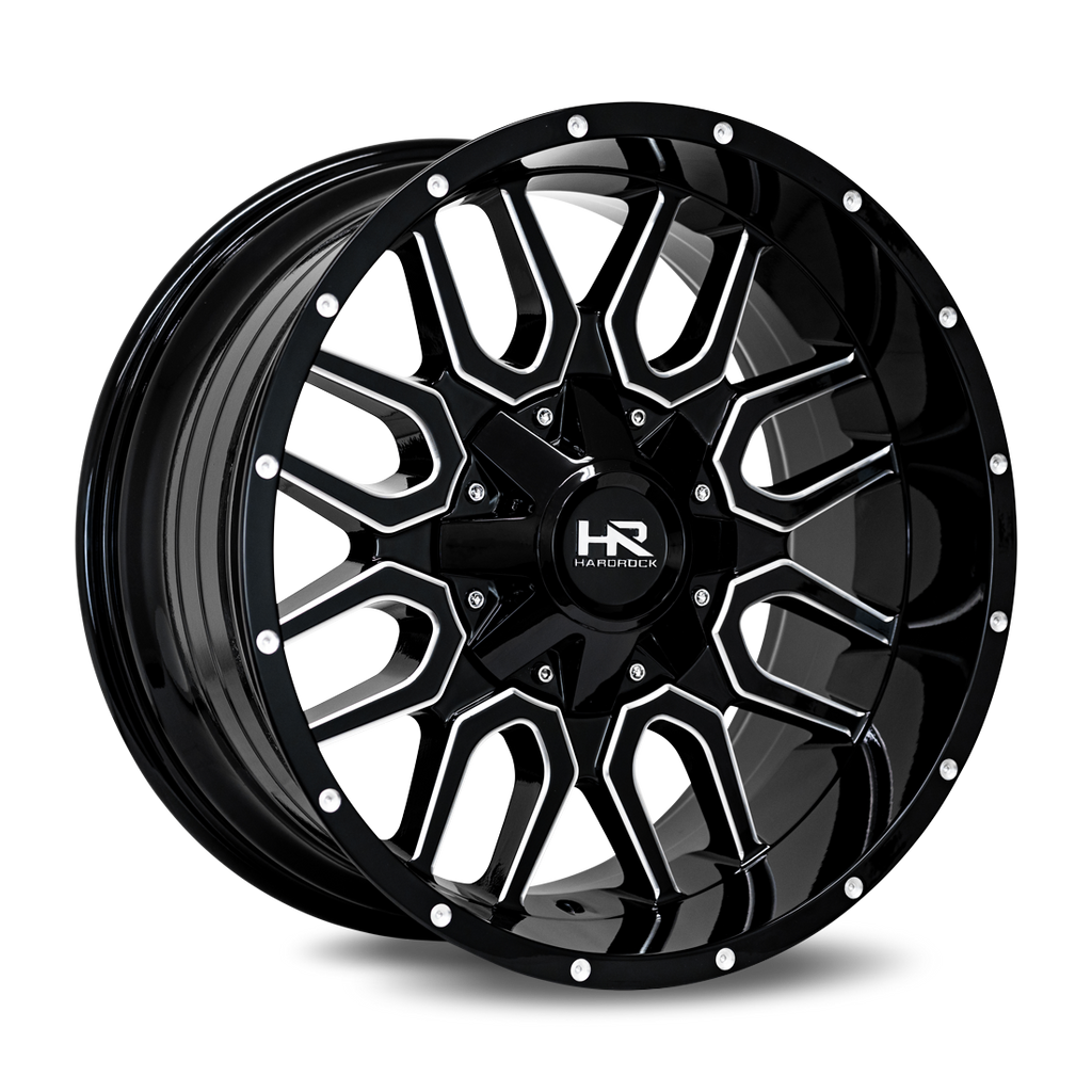 Aluminum Wheels Commander 20x10 8x165.1 -19 125.2 Gloss Black Milled Hardrock Offroad