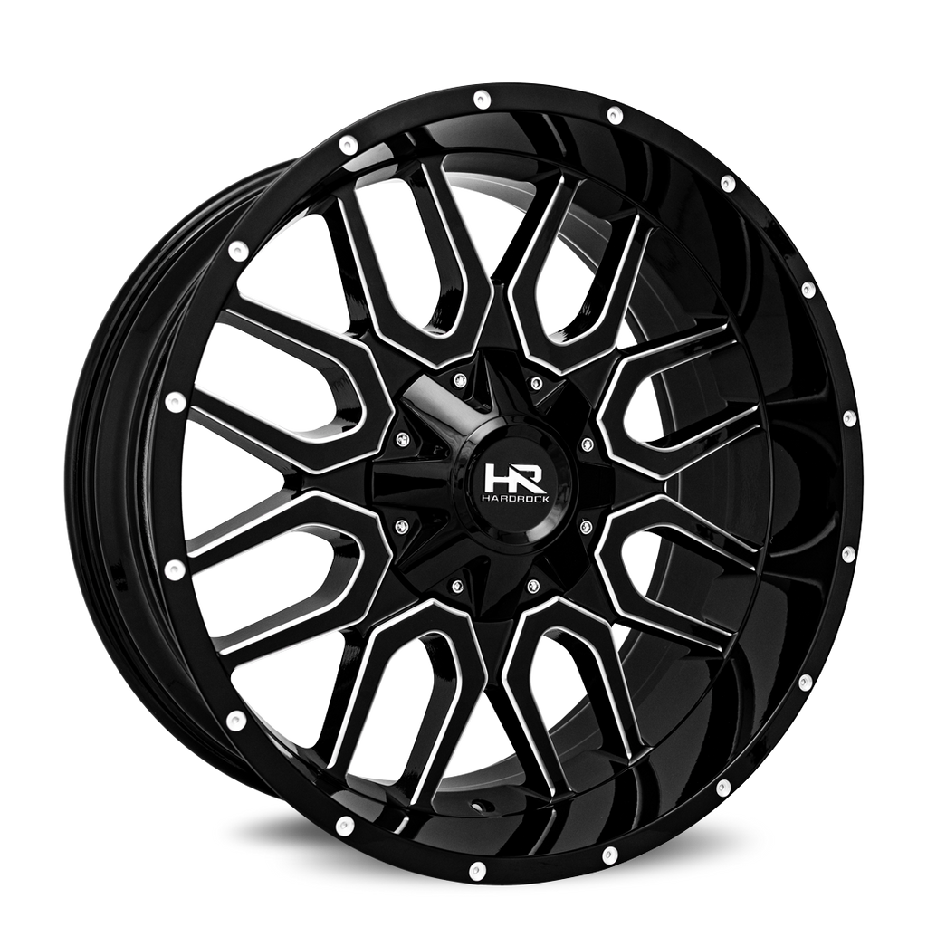 Aluminum Wheels Commander 22x10 6x135/139.7 -25 108 Gloss Black Milled Hardrock Offroad