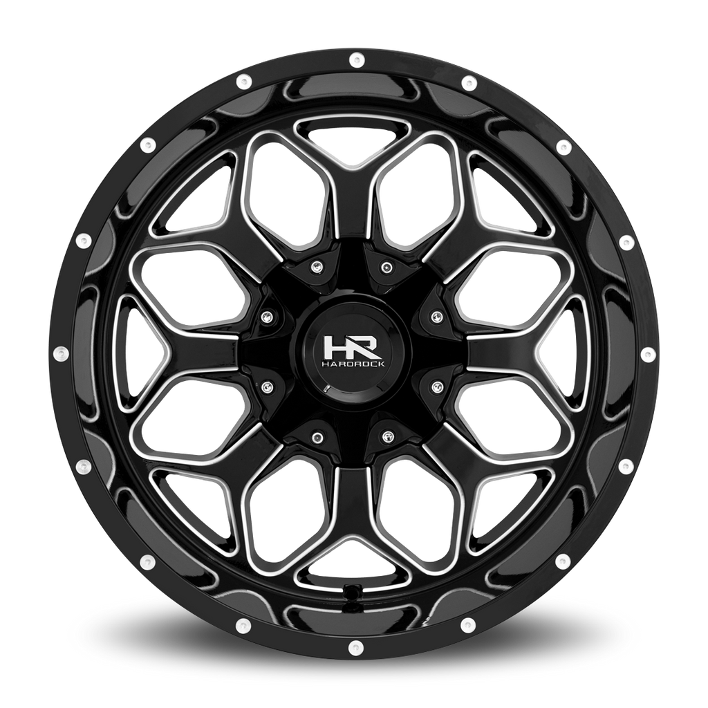 Aluminum Wheels Indestructible 20x10 8x170 -19 125.2 Gloss Black Milled Hardrock Offroad