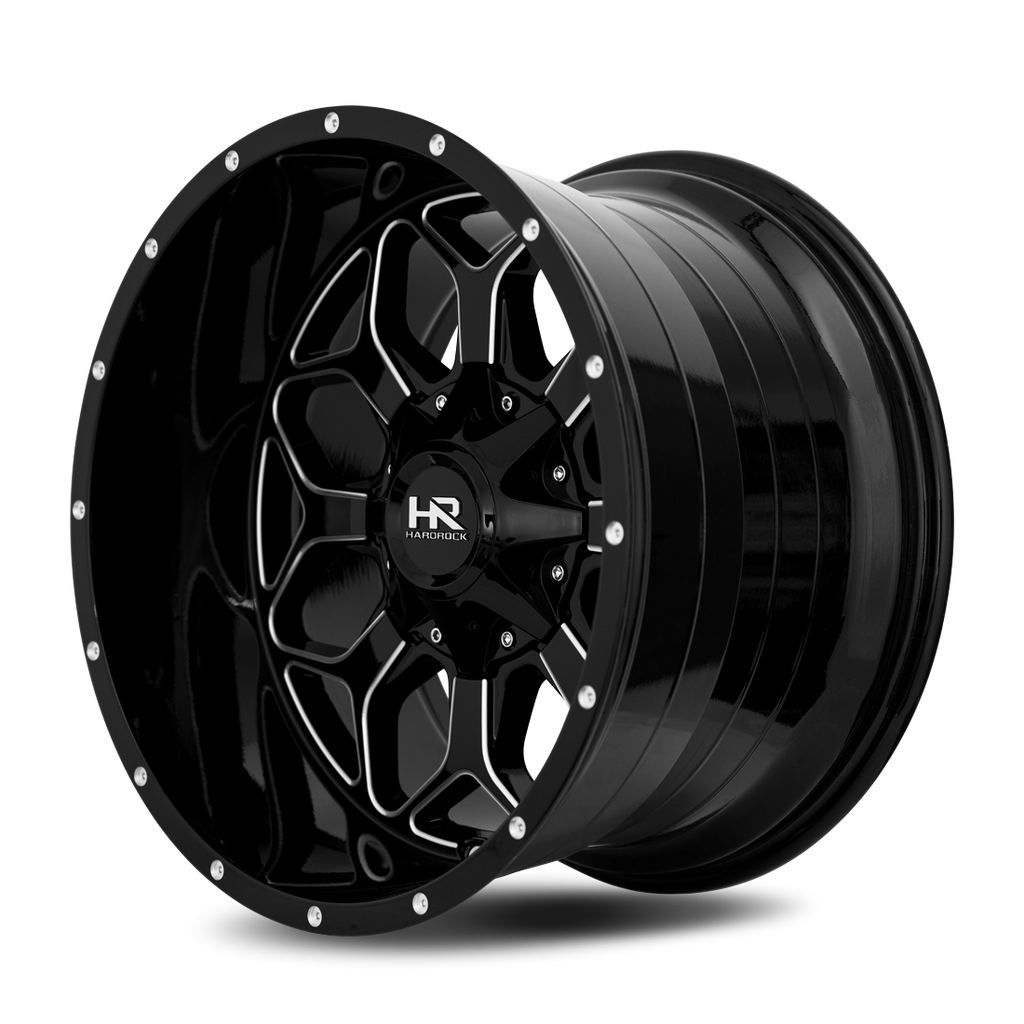 Aluminum Wheels Indestructible 20x10 8x170 -19 125.2 Gloss Black Milled Hardrock Offroad