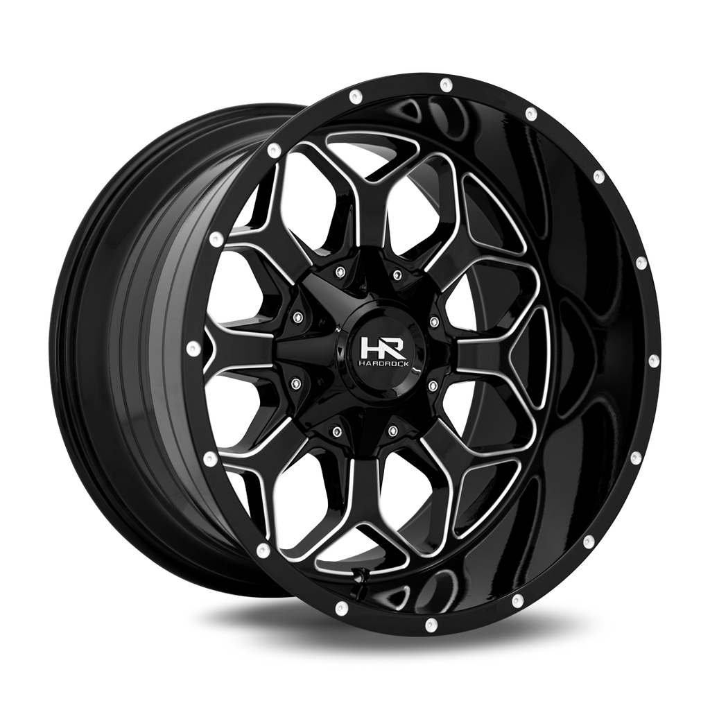 Aluminum Wheels Indestructible 20x10 8x165.1 -19 125.2 Gloss Black Milled Hardrock Offroad