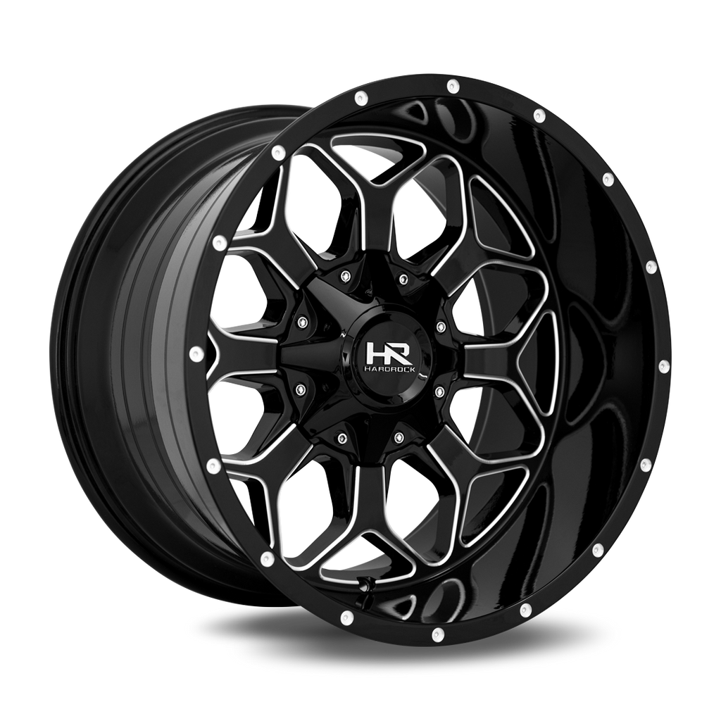 Aluminum Wheels Indestructible 20x10 5x150/139.7 -19 110.3 Gloss Black Milled Hardrock Offroad