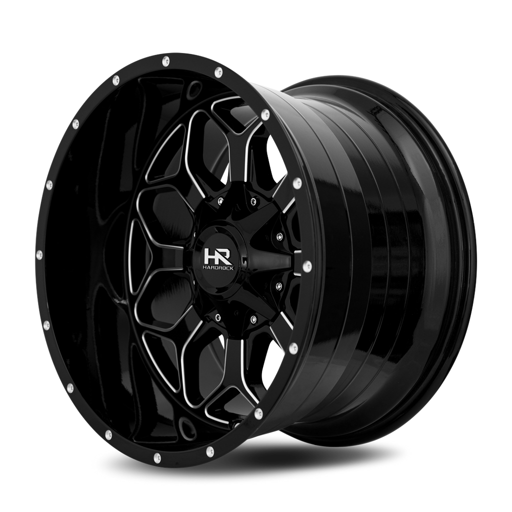Aluminum Wheels Indestructible 20x12 6x135/139.7 -51 108 Gloss Black Milled Hardrock Offroad